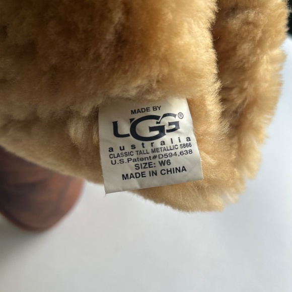 UGG Brown Metallic Genuine Leather Sheepskin Lining Classic Tall Boots size 6 - Picture 12 of 15